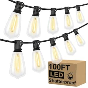 100 ft. 2700K Warm White LED Outdoor String Lights with 52 Shatterproof ST38 Vintage Edison Bulbs