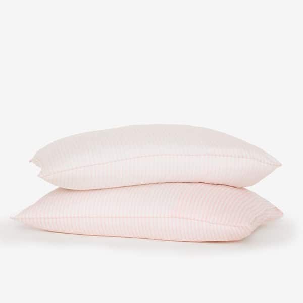 BUFFY 2-Piece Blush Mini Stripe Eucalyptus TENCEL Lyocell Linen Standard Pillowcases
