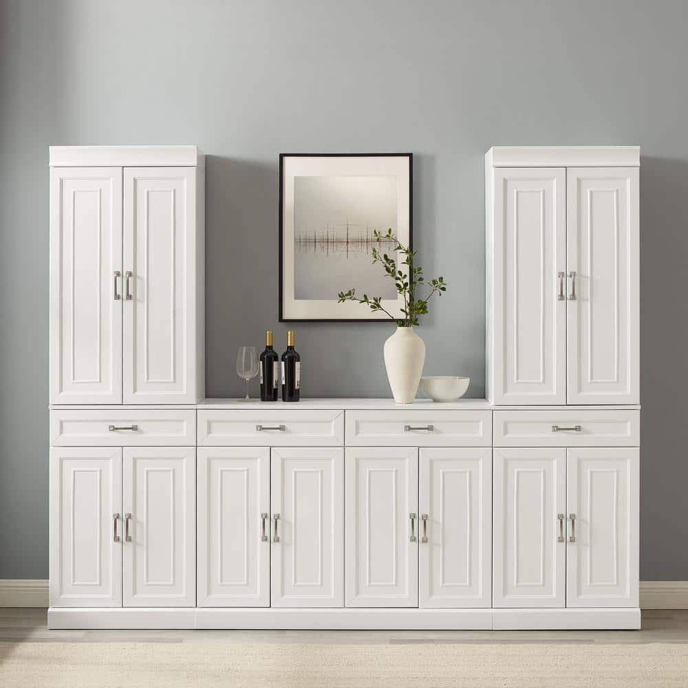 White 3-Piece Traditional Sideboard and Pantry Set with Adjustable Shelves