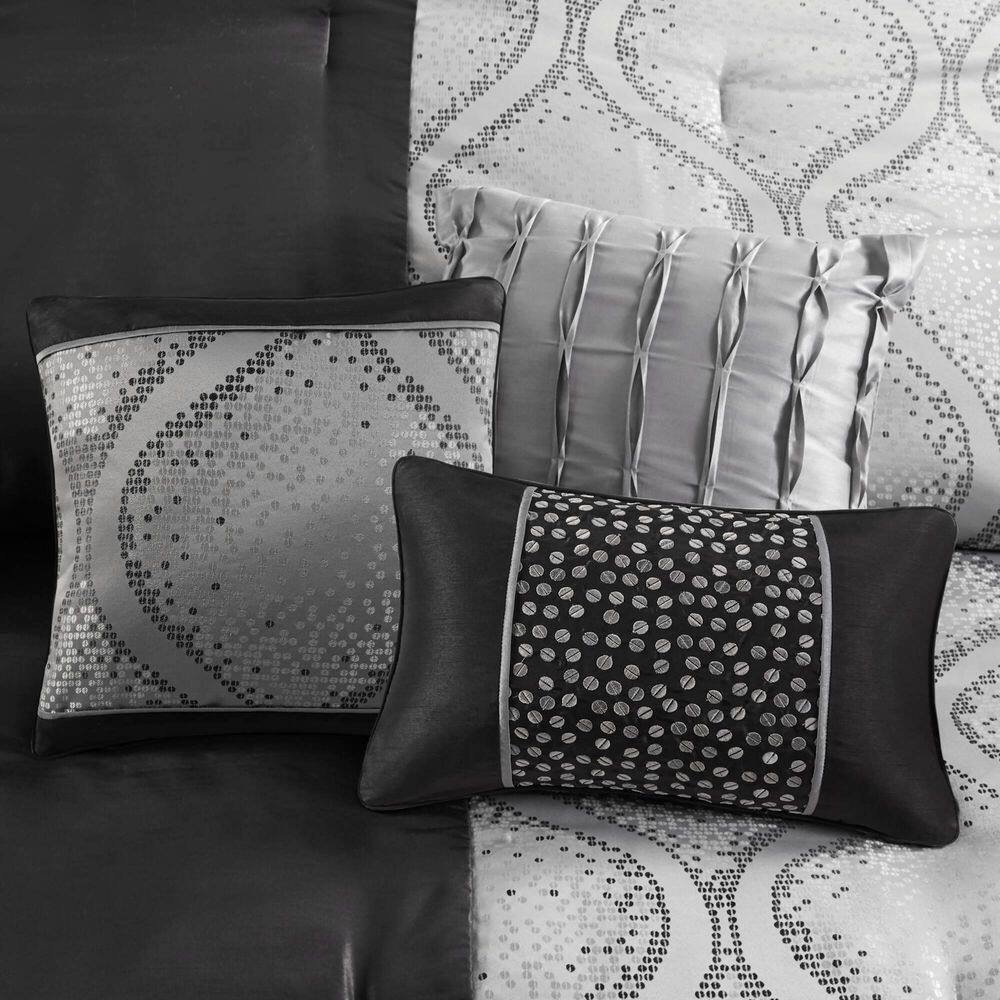 Black and Silver Full Microfiber Jacquard Comforter Set