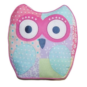 Multi-Color Patchwork Owl Bird Owlet Hoot Pink Cotton 14"x13"x3" inches Embroidered Novelty Decor Throw Pillow(set of 1)