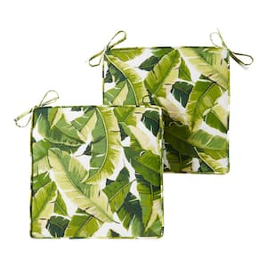 18 in. x 18 in. Palm Leaves White Square Outdoor Seat Cushion (2-Pack)