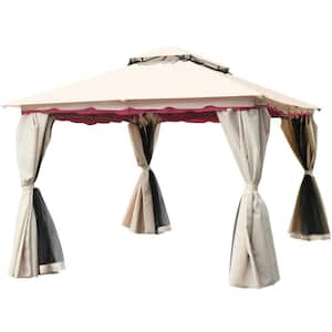 13 ft. x 10 ft. Sand Color Beige Outdoor Canopy Gazebo Art Steel Frame Party Patio Canopy Gazebo with Netting