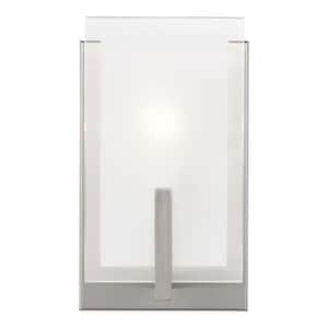 Syll 5 in. 1-Light Brushed Nickel Vanity Light with Clear Highlighted Satin Etched Glass Shades