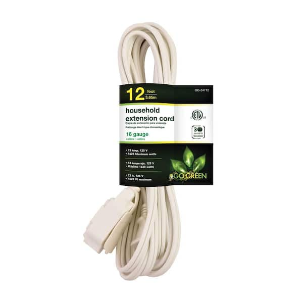 GoGreen Power 12 ft. 16/2 SPT-2 Household Extension Cord - White