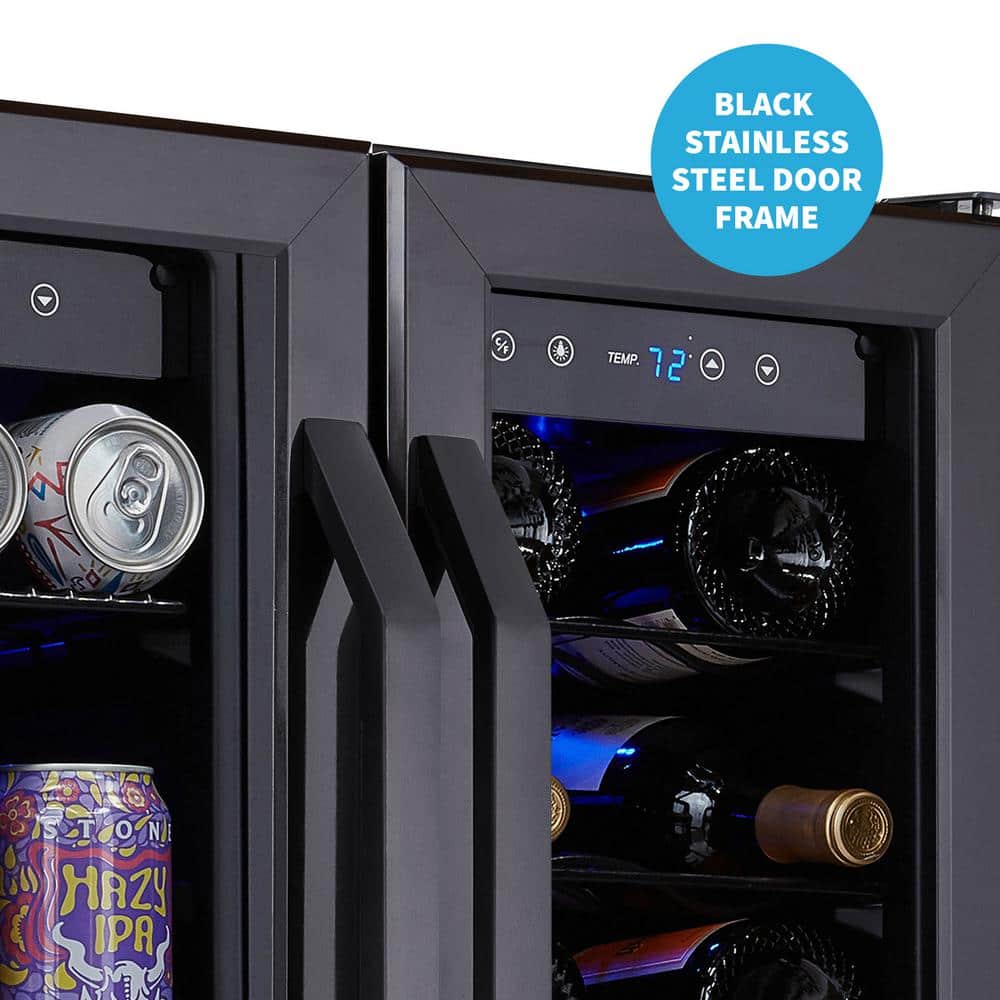 24" Black Stainless Steel Dual Zone Wine and Beverage Refrigerator