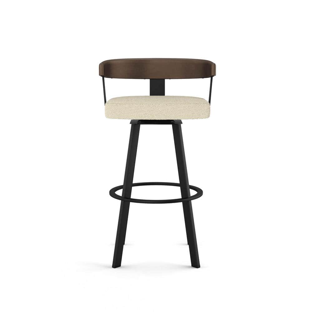 Lars Cream Boucle Swivel Counter Stool with Black Metal and Wood Backrest