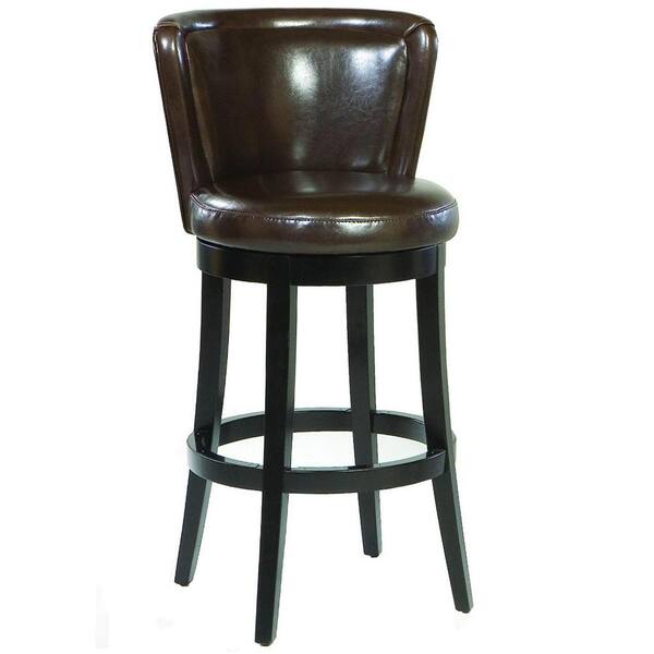 Armen Living Lisbon 30 in. Brown Bonded Leather and Black Wood Finish Swivel Bar Stool