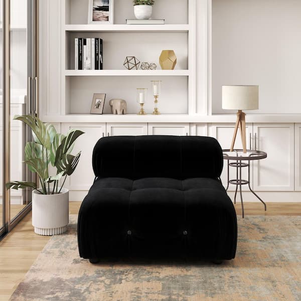 Magic Home Chameleon 34.6 in. Square Arm 1-Piece Modern Velvet Modular Combination Sectional Sofa in. Black