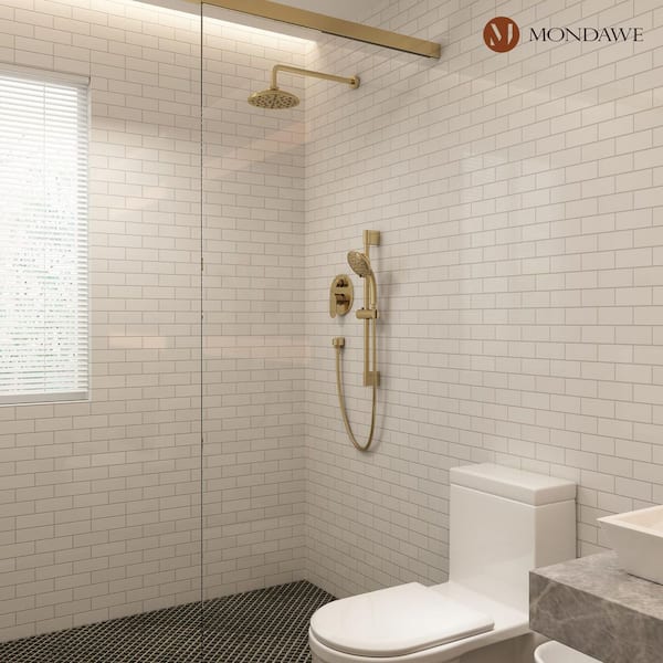 Retro Series 3-Spray Patterns with 1.8 GPM 8 in. Rain Wall Mount Dual Shower Heads with Handheld in Brushed Gold