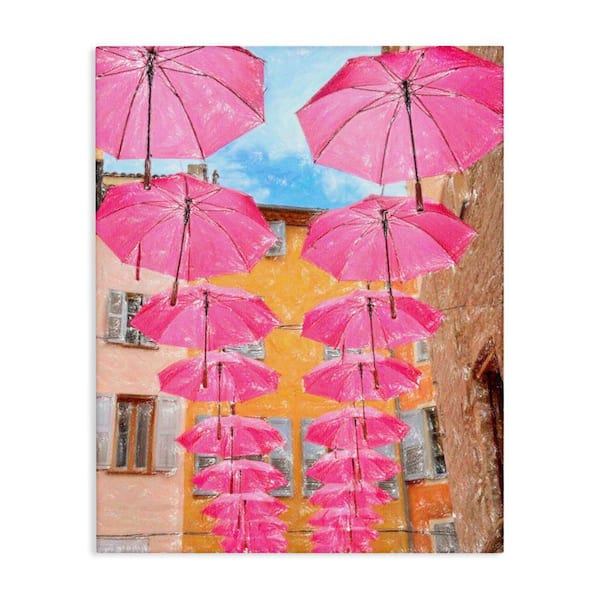 Stupell Industries Pink Umbrellas in Town by Graffi tee Studios Unframed Architecture Graphic Art Print 30 in. x 24 in.