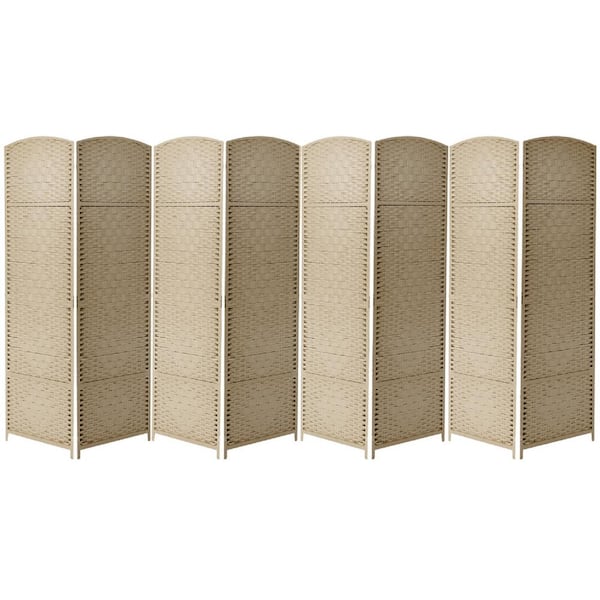 8-Panel Room Divider 6 ft. Tall, Double Hinged Privacy Screen Panels, Partition Room Dividers, Beige Solid