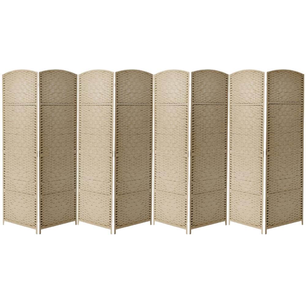 8-Panel Room Divider 6 ft. Tall, Double Hinged Privacy Screen Panels, Parti