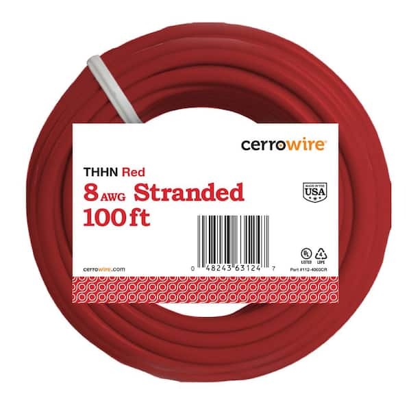 Cerrowire 100 ft. 8 Gauge Red Stranded Copper THHN Wire