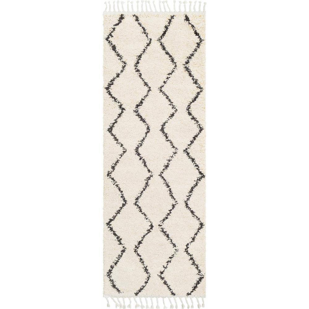 Charcoal and Peach Bohemian Shag Area Rug 5'3" x 7'3"
