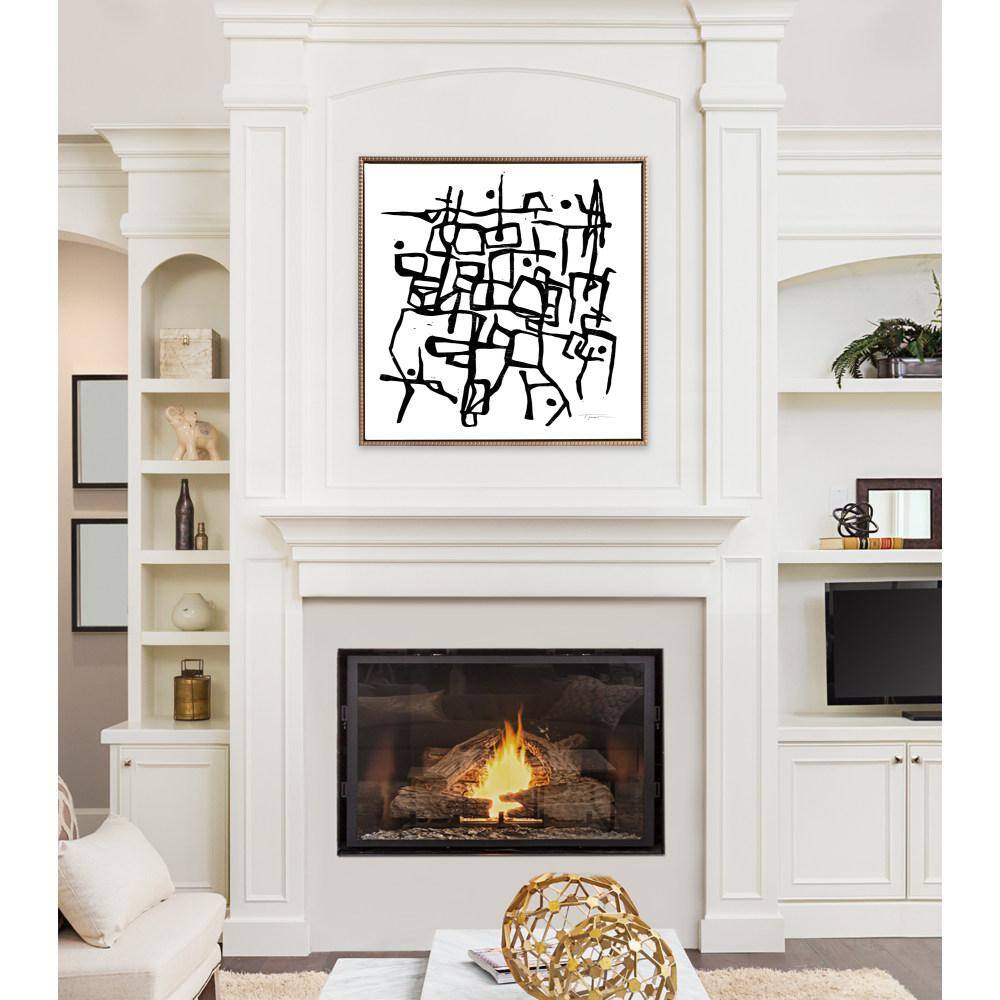 30"x30" Gold Framed Black and White Abstract Canvas Art