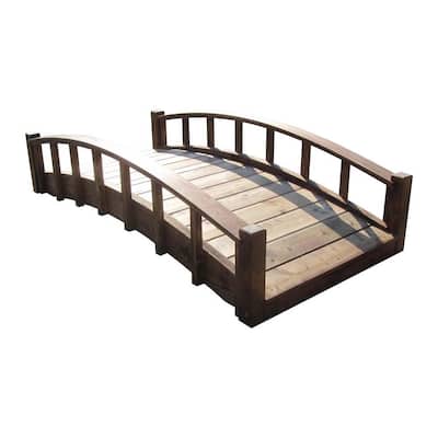 6 ft. Japanese Wood Garden Moon Bridge with Arched Railings - Treated