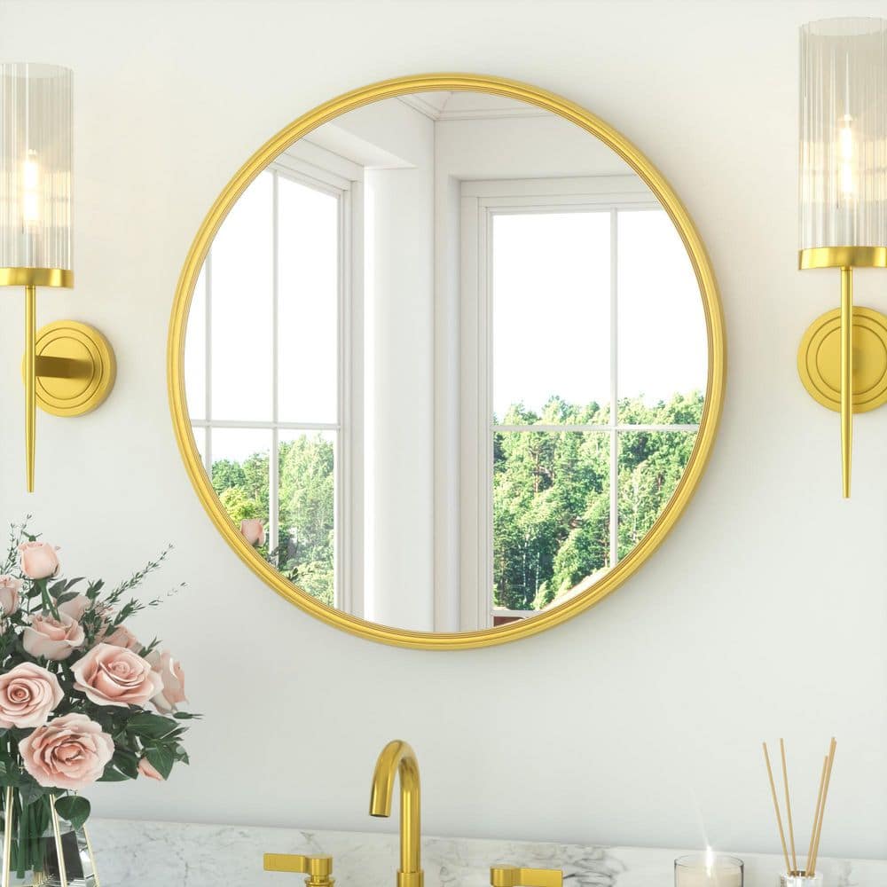 24 in. W x 24 in. H Round Metal Framed Modern Wall Mounted Bathroom Vanity Mirror Wall Mirror in Brass Gold price history on PriceWatchPro