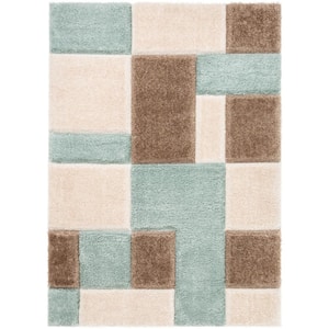 San Francisco Escondido Blue Modern Geometric Squares 3 ft. 11 in. x 5 ft. 3 in. 3D Carved Shag Area Rug