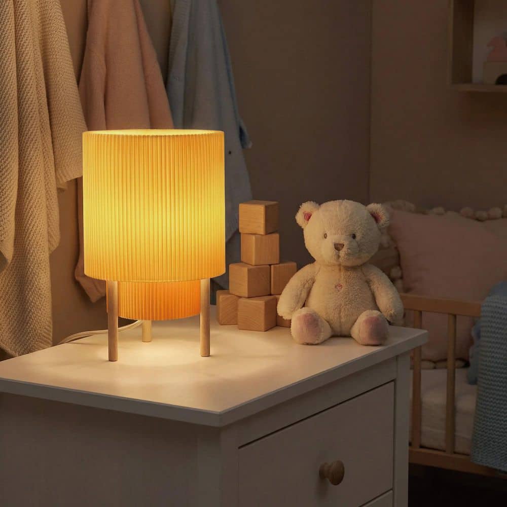10 in. Dimmable 2-Tier Yellow Pleated Fabric Shade Table with Natural Rubber Wood Base and E12 Lamp Holder for Bedroom price history on PriceWatchPro