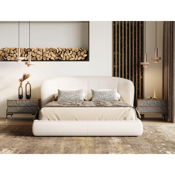 Modrest Lambert Modern Beige Wood Frame Queen Platform Bed