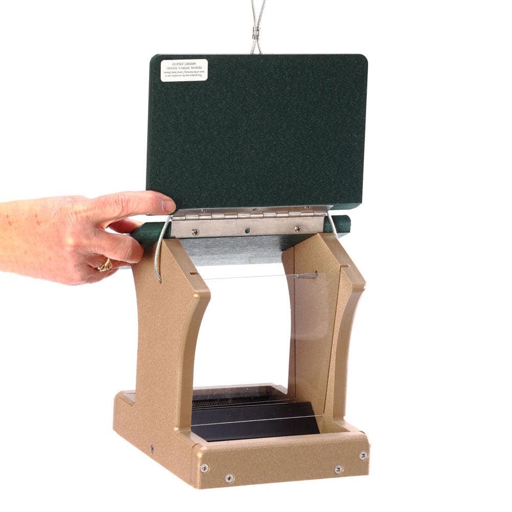 Small Taupe and Green Recycled Plastic Hanging Hopper Feeder