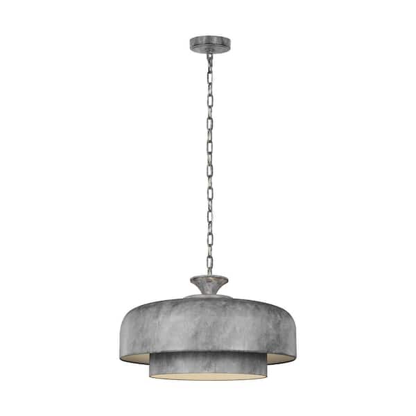 Generation Lighting Haymarket 1-Light Weathered Galvanized Pendant with White Inner Finish