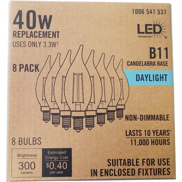 40-Watt Equivalent B11 Non-Dimmable Clear Glass Filament Vintage Edison LED Light Bulb Daylight 5000K (8-Pack)