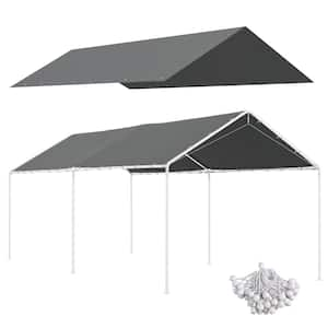 10 ft. x 20 ft. Gray Garage Carport Replacement Top Canopy Cover, Waterproof and UV with Ball Bungee Cords (Only Cover)