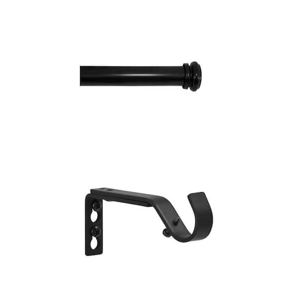 Matt Black Curtain Rod Set: 72-144 in. Telescoping Rod and (Set of 2) 5 in. Projection Brackets