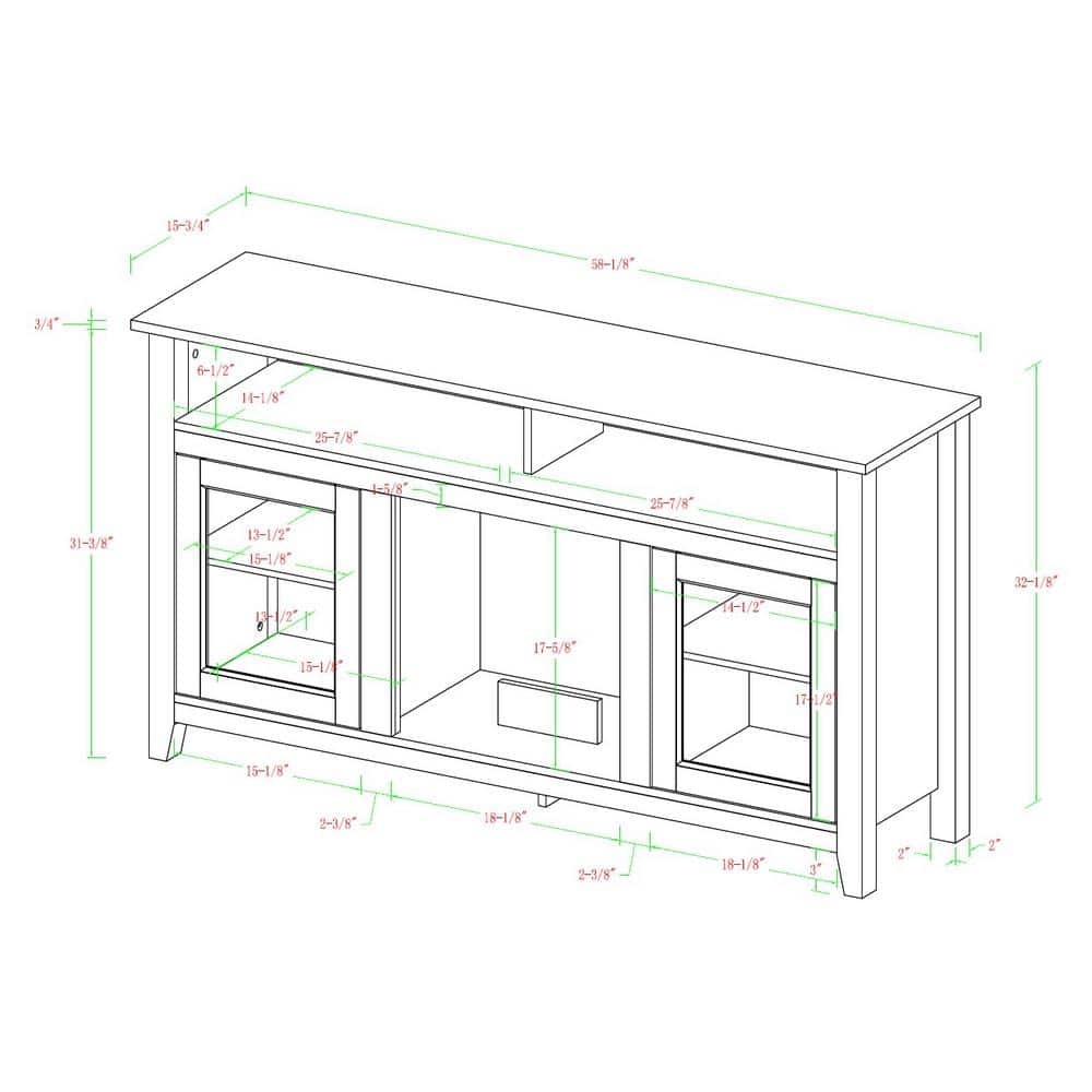 Driftwood 58" TV Stand with Electric Fireplace and Glass Cabinets
