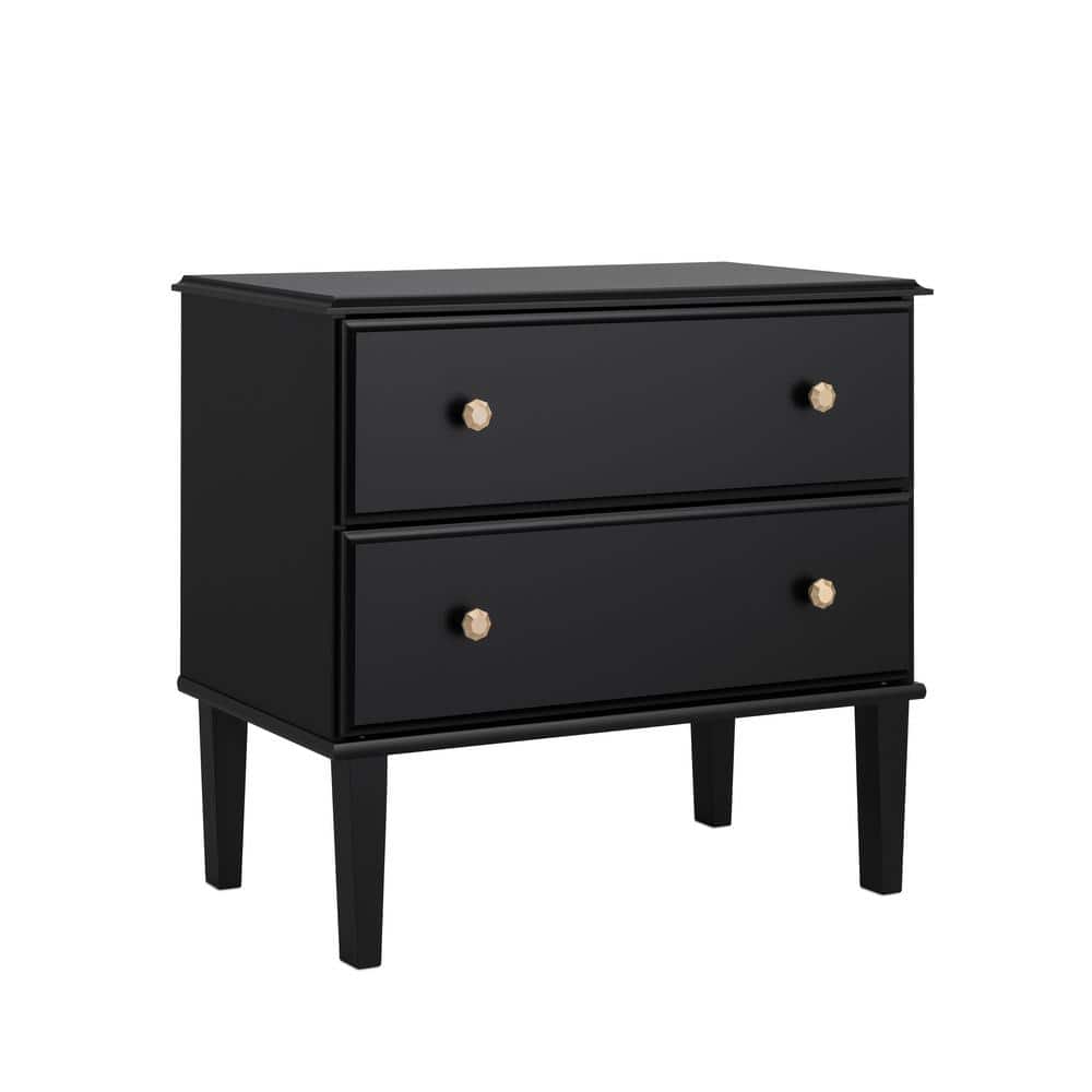 Lux Black 2 Drawer Nightstand with Gold Accents