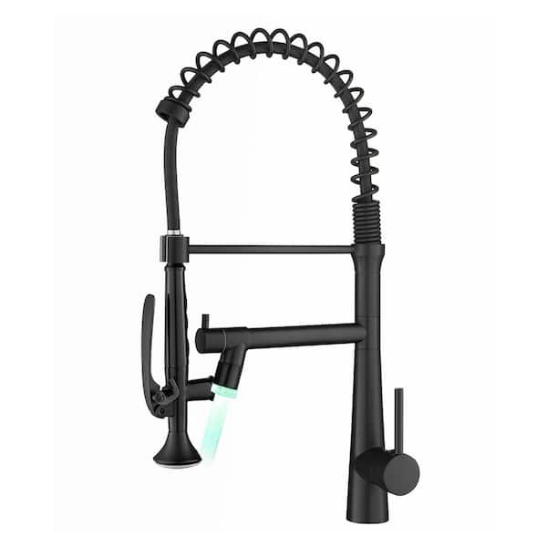 Boyel Living Single-Handle No Sensor Pull-Down Sprayer Kitchen Faucet in Matte Black - LED