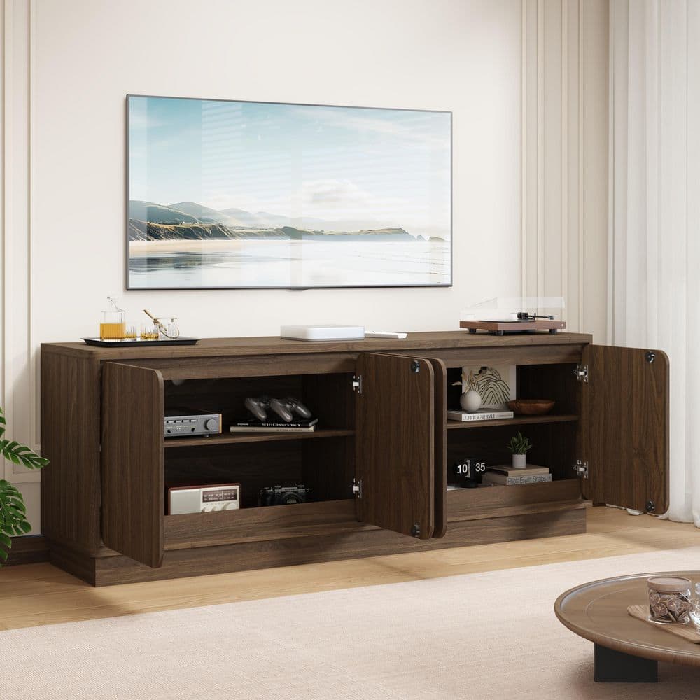 Walnut MDF Wood TV Console Fits TVs up to 70 in. with 4 Storage Doors price history on PriceWatchPro