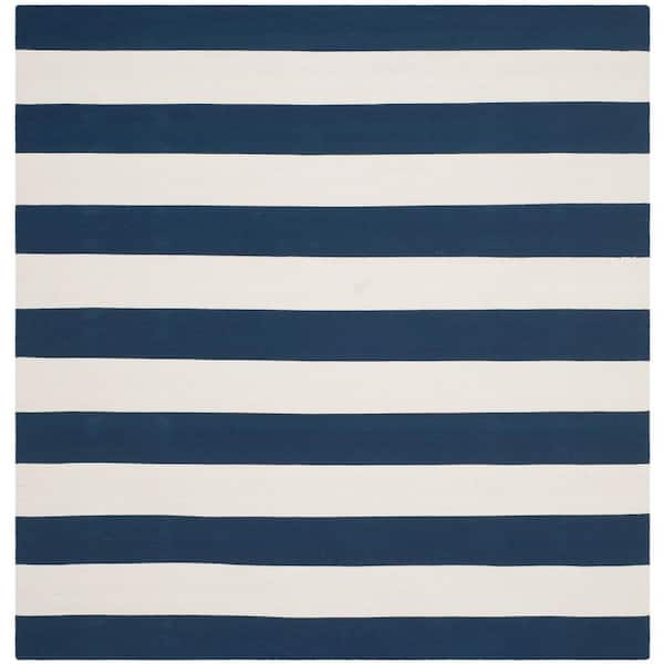 SAFAVIEH Montauk Navy/Ivory 8 ft. x 8 ft. Square Striped Area Rug