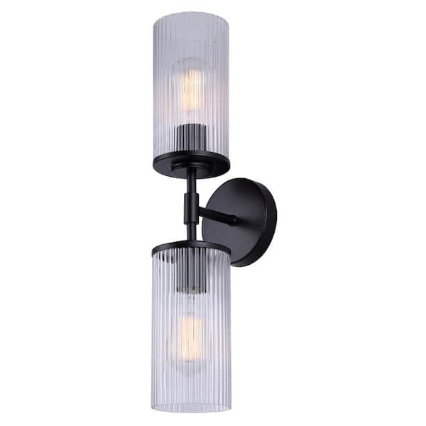 CANARM Kinslea 4.75 in. 2-Light Matte Black Vanity with Clear Glass Shade