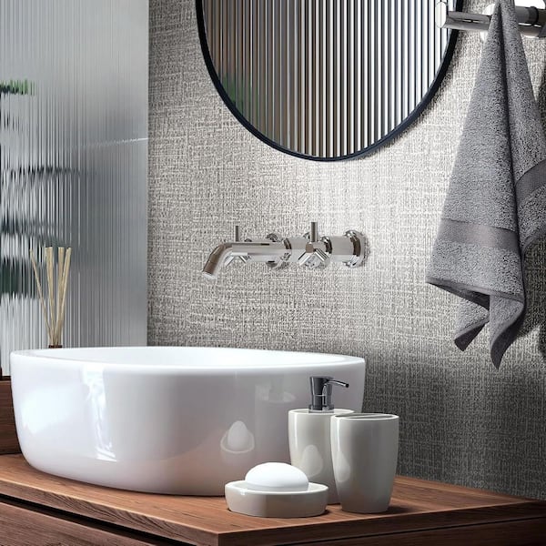 Light Gray Grasscloth Textured Contact Paper Peel and Stick Wallpaper Roll