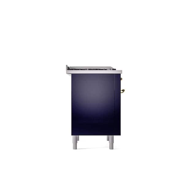 Nostalgie II 36 in. Dual Fuel Liquid Propane Range with 6-Burners, Griddle, Brass Trim in Midnight Blue