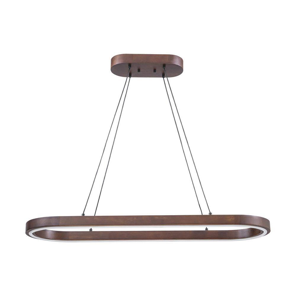 Kavra 39-Watt 1 Light Walnut Wood Modern Farmhouse Oval Integrated LED Pendant Light price history on PriceWatchPro