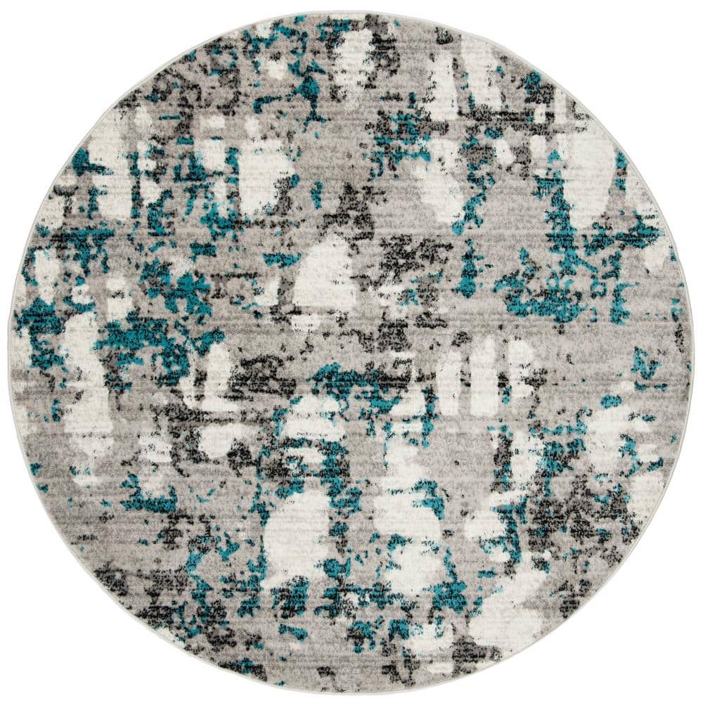 SAFAVIEH Skyler Grey/Blue 8 ft. x 8 ft. Round Abstract Area Rug SKY193B