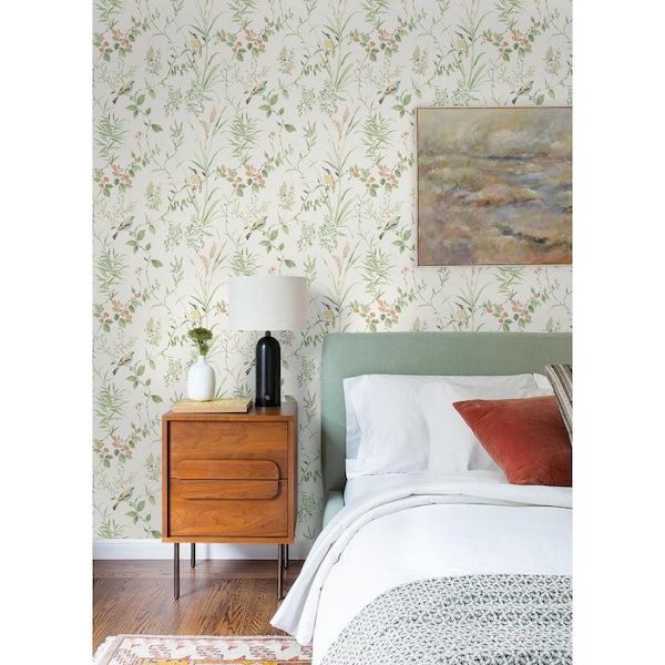 Green Sage Songbird Peel and Stick Wallpaper Sample