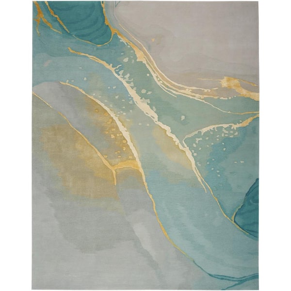 Nourison Prismatic Grey/Seafoam 6 ft. x 8 ft. Abstract Contemporary Area Rug