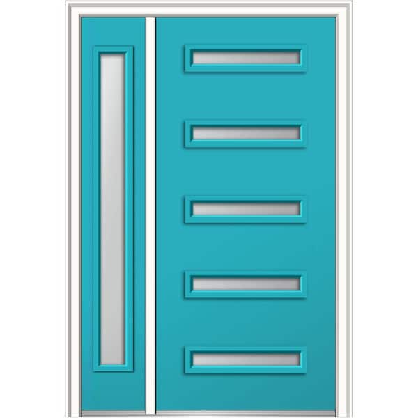 MMI Door 51 in. x 81.75 in. Davina Frosted Right-Hand 5-Lite Modern Painted Fiberglass Smooth Prehung Front Door with Sidelite