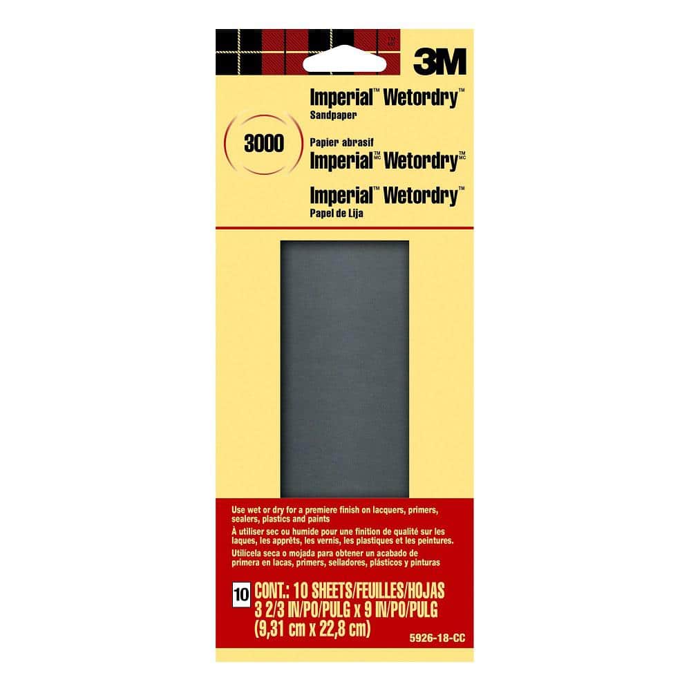 3M 3-2/3 in. x 9 in. 3000 Grit Super Ultra Fine Grade Sandpaper (10  Sheets/Pack) 5926-18-CC - The Home Depot