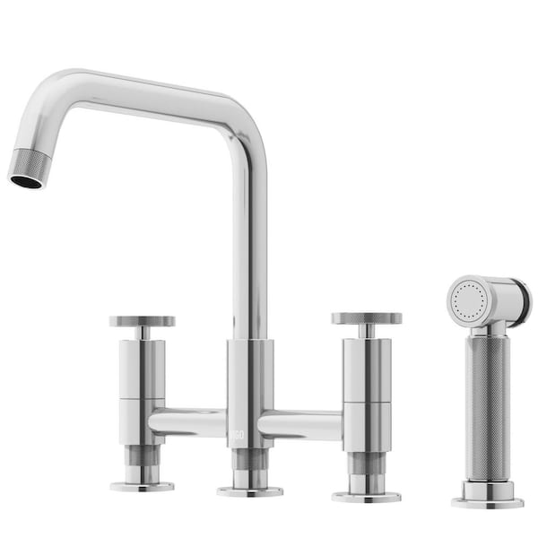 VIGO Cass Double Handle 8 in. Widespread Bridge Kitchen Faucet with Pull-Out Sprayer in Chrome