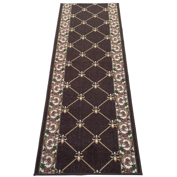 Fleur De Lis French Brown 26 in. W x 50 ft. L RunnerRug/Stair Runner 110 sq. ft.