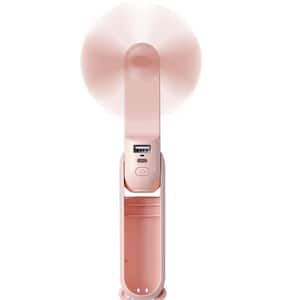 3in1 4.72 in. 2 Speed Mini Portable Handheld Fan with Power Bank and Up to 12-19 Working Hours in Pink