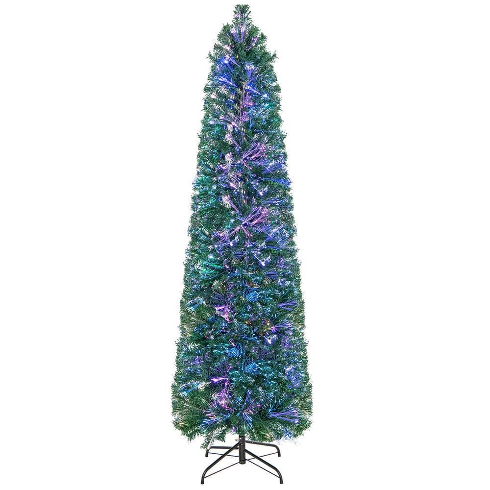 ANGELES HOME 6 ft Green Prelit Pencil Christmas Tree with Colorful Fiber Optics 8CK22CM813