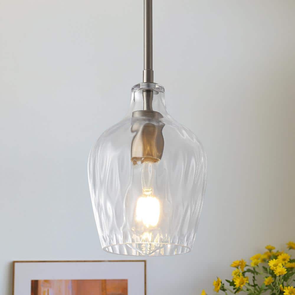 5.9 in. 1-Light Modern Brushed Nickel Hanging Pendant Light with Clear Hammered Glass Shade for Kitchen Island price history on PriceWatchPro