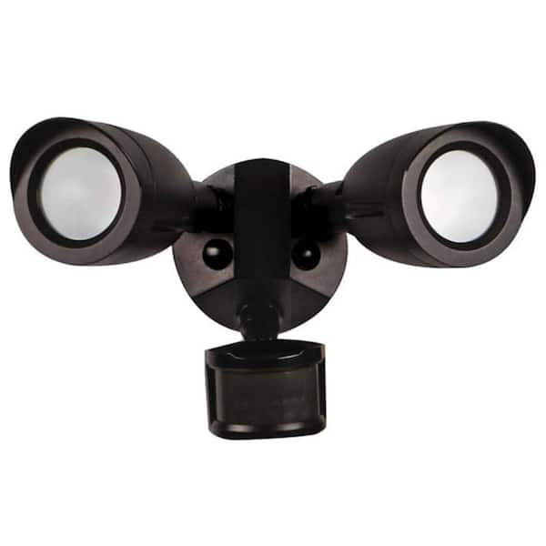 20-Watt 1900 Lumen Integrated LED Dual Bullet Head Security Outdoor Motion Sensor Flood Lights in Bronze Finish-4000K